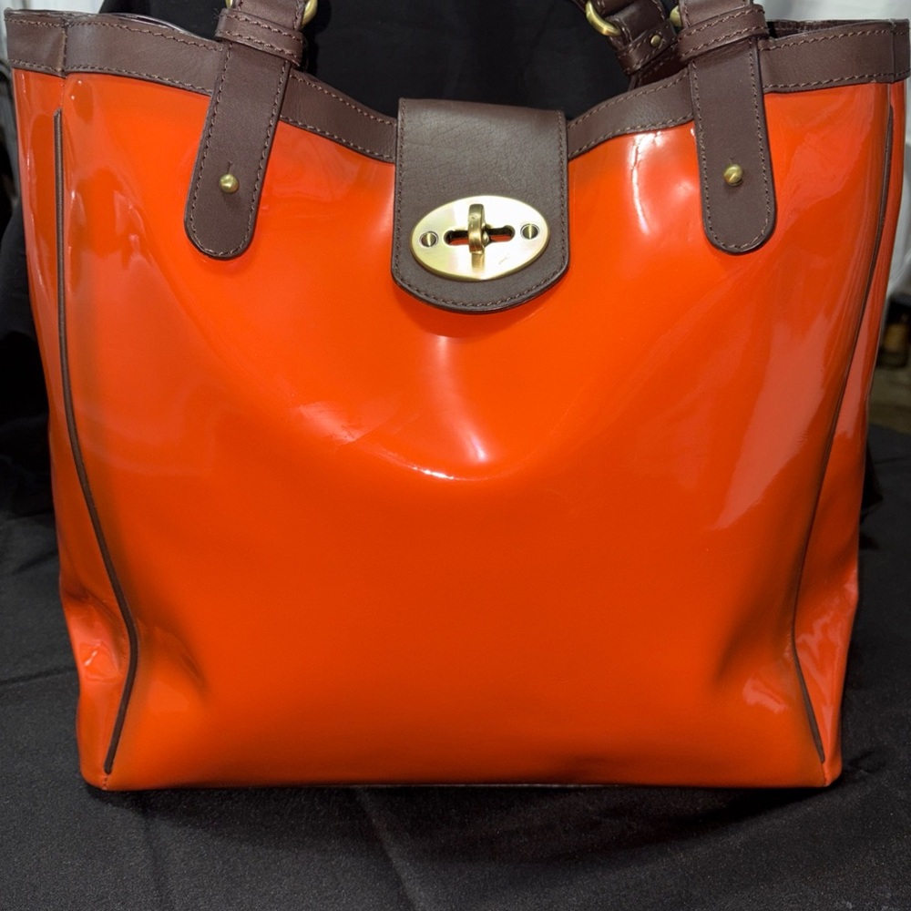 Boden Glossy Orange and Brown Tote Bag